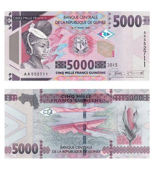 5000 Francs, Гвінея, 2015 рік, UNC 002491 фото 5000 Francs, Гвінея, 2015 рік, UNC 002491 фото