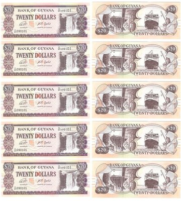 10 banknotów 20 Dollars, Gujana, 2019, UNC