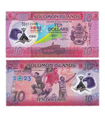 10 Dollars, Соломонові острови, 2023 рік, UNC 17th Pacific Games Polymer 002047 фото