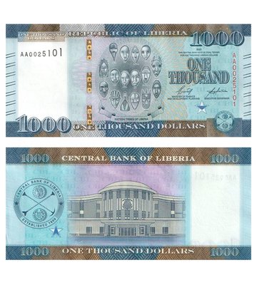 1000 Dollars, Liberia, 2022, UNC