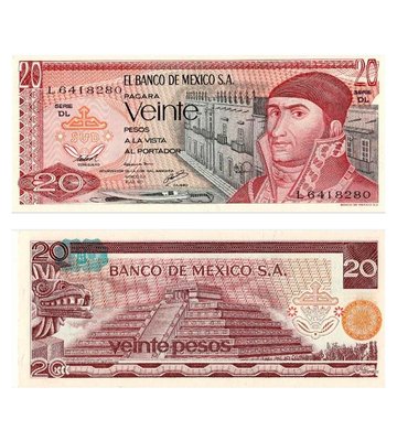20 Pesos, Мексика, 1972 рік, UNC 002097 фото