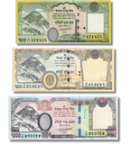 3 banconote da 100, 500, 1000 Rupie, Nepal, anno 2019 - 2020, UNC 005082 фото