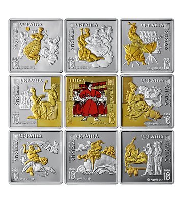 Набір із дев`яти срібних пам`ятних монет "Енеїда" у футлярі із флоку та сувенірній упаковці 002693 фото