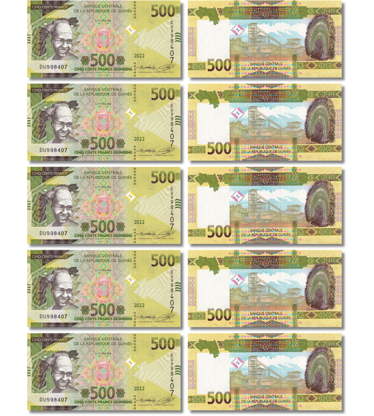 Набор (10 банкнот) 500 Гвинейских франков, 2022 год, в качестве UNC 004237 фото