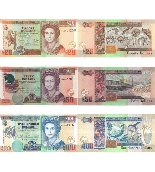 3 Banknoten 20, 50, 100 Dollar, Belize, 2020 - 2022, UNC 003439 фото 3 Banknoten 20, 50, 100 Dollar, Belize, 2020 - 2022, UNC 003439 фото