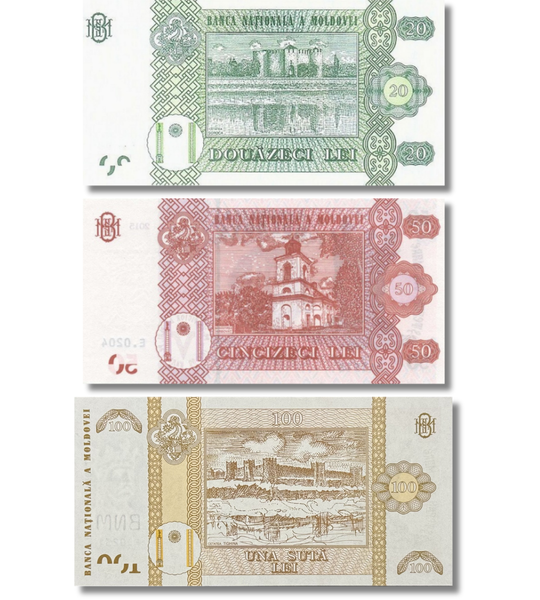 3 banconote 20, 50, 100 lei, Moldavia, UNC 005183 фото