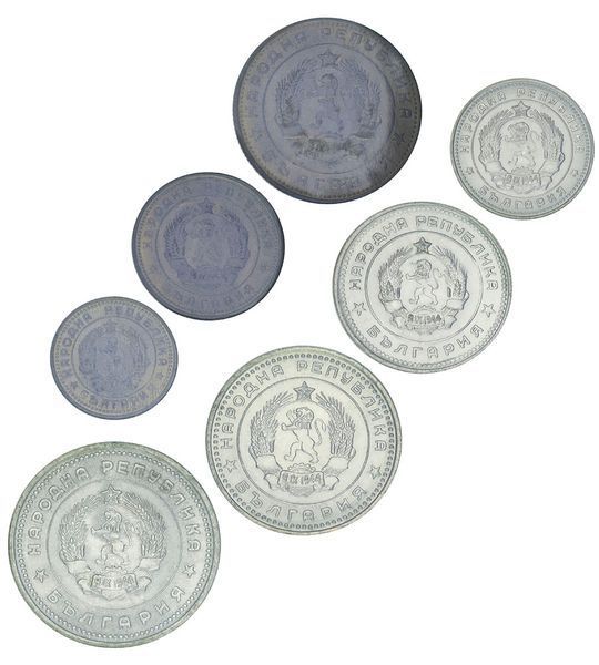 7 عملات معدنية فئات 1، 2، 5، 10، 20، 50 ستوتينكي، 1 ليف، بلغاريا، 1962، حالة UNC 004416 фото