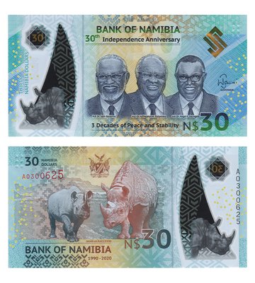 30 Dollars, Namibia, 2020, UNC Polymer comm.