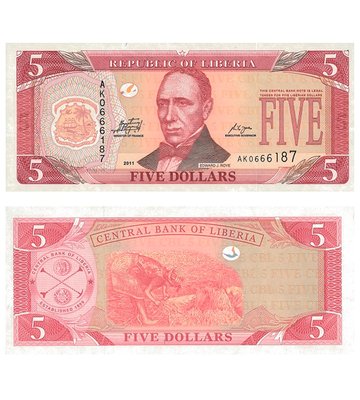 5 Dollars, Ліберія, 2011 рік, UNC 002694 фото