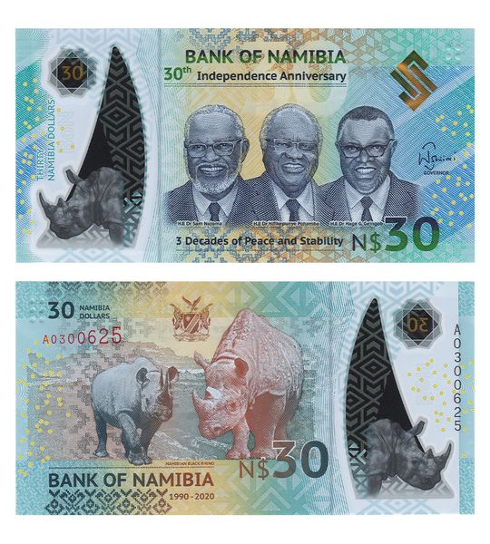 30 Dollars, Намібія, 2020 рік, UNC Polymer comm. 001598 фото