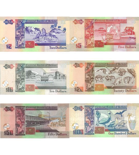 6 Banknoten 2, 5, 10, 20, 50, 100 Dollar, Belize, 2020 - 2022, UNC 003440 фото
