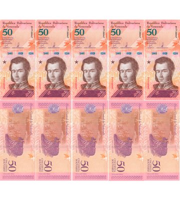 10 банкнот 50 Bolivares, Венесуела, 2018 рік, UNC 000730 фото