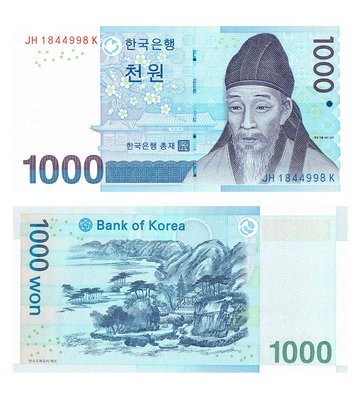 1000 Won, Korea Południowa, 2007, UNC