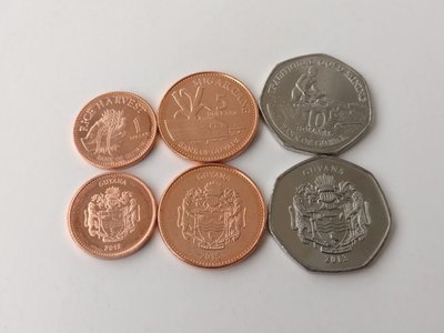 3 coins 1, 5, 10 Dollars, Guyana, 2012 - 2015, UNC