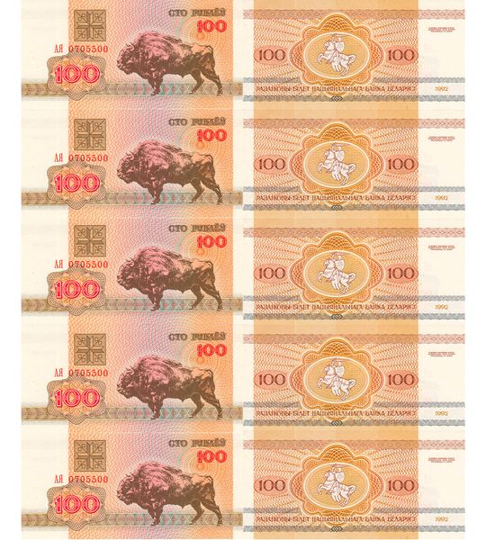 10 банкнот 100 Rubles, Білорусь, 1992 рік, UNC 002495 фото