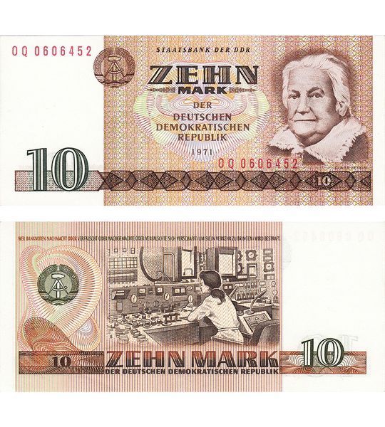 10 马克, 德国 (东德), 1971年, 全新品 (UNC) 004913 фото 10 马克, 德国 (东德), 1971年, 全新品 (UNC) 004913 фото