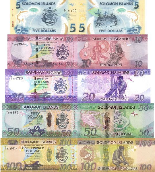 5 banknotów 5, 10, 20, 50, 100 Dollars, Wyspy Salomona, 2017 – 2023 rok, UNC
