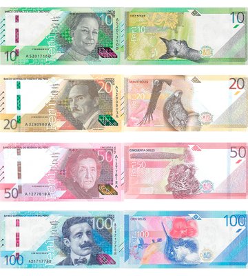 4 banknotes 10, 20, 50, 100 Soles, Peru, 2019, UNC