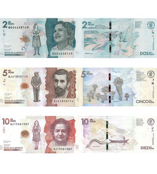 3 banconote 2000, 5000, 10000 Pesos, Colombia, anno 2019 - 2022, UNC 004140 фото 3 banconote 2000, 5000, 10000 Pesos, Colombia, anno 2019 - 2022, UNC 004140 фото