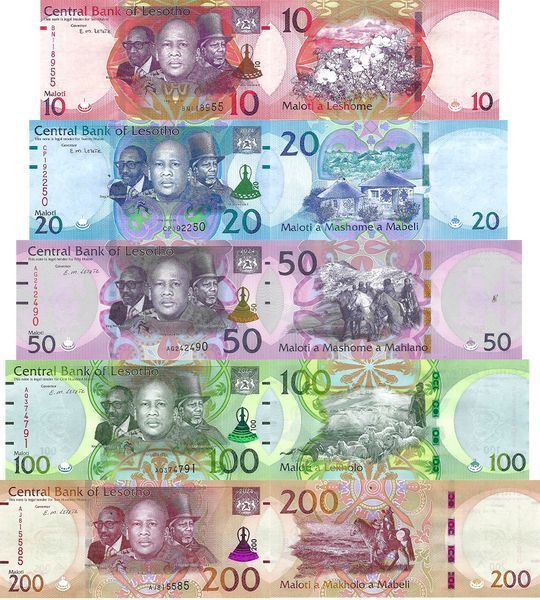 5 billetes 10, 20, 50, 100, 200 Maloti, Lesoto, 2024, UNC 004719 фото 5 billetes 10, 20, 50, 100, 200 Maloti, Lesoto, 2024, UNC 004719 фото