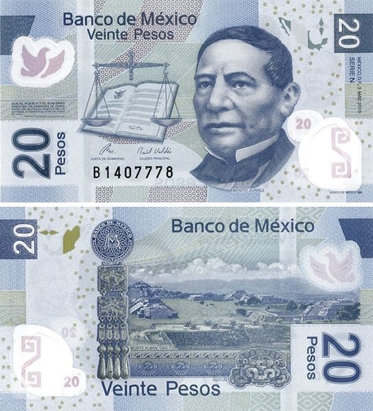 20 Pesos, México, 2010, UNC Polímero 003394 фото 20 Pesos, México, 2010, UNC Polímero 003394 фото