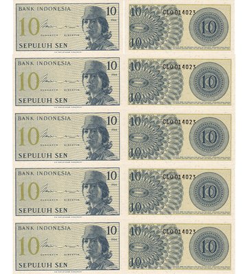 10 банкнот 10 Sen, Індонезія, 1964 рік, UNC 000834 фото