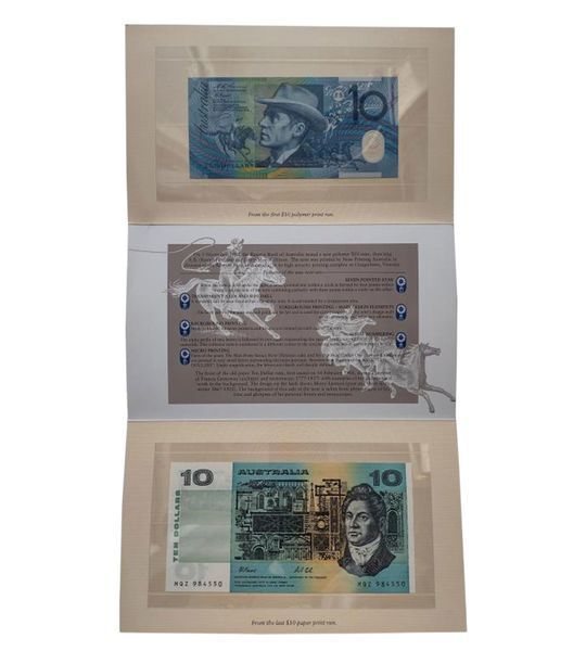2 Billetes de 10 Dólares, Australia, 1993, UNC Papel + Polímero Conmemorativo en carpeta 003991 фото 2 Billetes de 10 Dólares, Australia, 1993, UNC Papel + Polímero Conmemorativo en carpeta 003991 фото