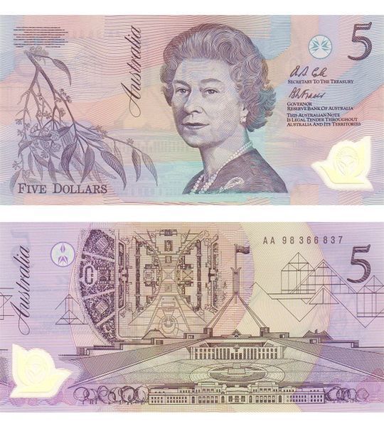 5 Dollars, Australia, 1992, UNC Polymer