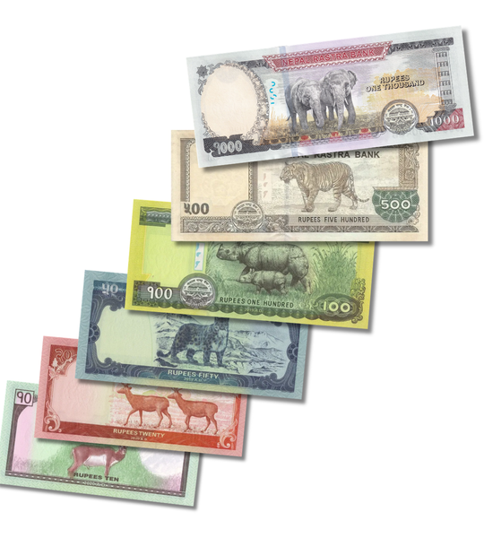 6 banknotes 10, 20, 50, 100, 500, 1000 Rupees, Nepal, 2019 - 2020, UNC