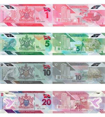 4 banknotes 1, 5, 10, 20 Dollars, Trinidad, 2020, UNC