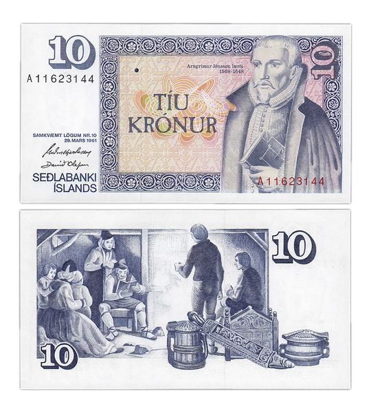 10 Kronur, Ісландія, 1961 рік, UNC 001604 фото