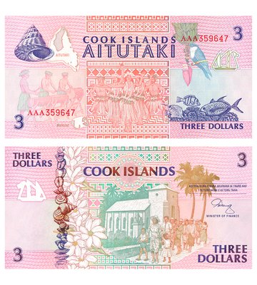 3 Dollars, Острови Кука, 1992 рік, UNC 002601 фото
