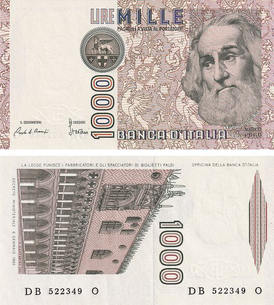 1000 Lire, Italien, 1982, UNC 003893 фото 1000 Lire, Italien, 1982, UNC 003893 фото