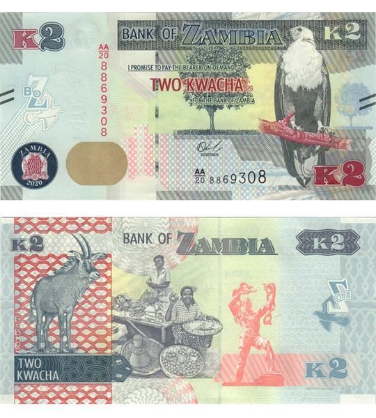 2 Kwacha, Zambie, 2020, UNC 003743 фото 2 Kwacha, Zambie, 2020, UNC 003743 фото
