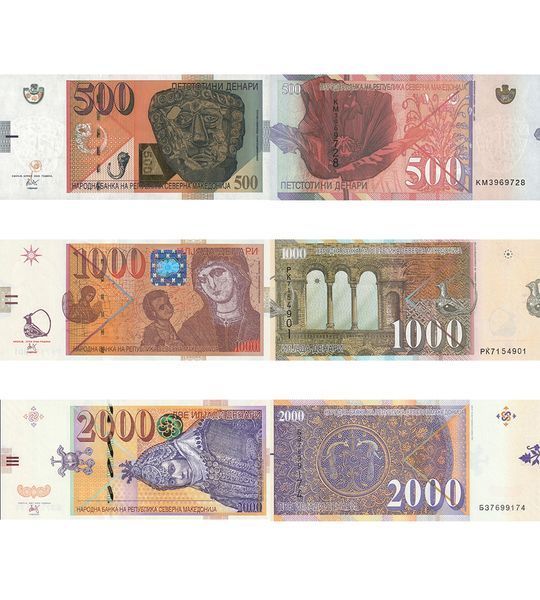 3 billets 500, 1000, 2000 Denari, Macédoine, UNC 004043 фото 3 billets 500, 1000, 2000 Denari, Macédoine, UNC 004043 фото