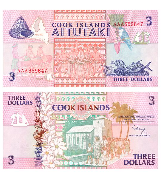 3 Dollars, Cook Islands, 1992, UNC