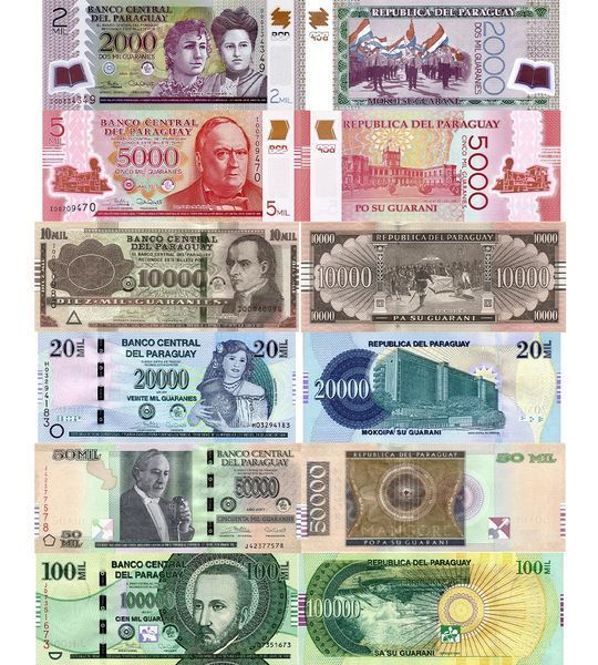6 Banknoten 2000, 5000, 10000, 20000, 50000, 100000 Guaranies, Paraguay, 2017, UNC Polymer + Paper 004821 фото 6 Banknoten 2000, 5000, 10000, 20000, 50000, 100000 Guaranies, Paraguay, 2017, UNC Polymer + Paper 004821 фото