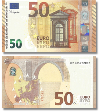 50 يورو، إيطاليا (البنك المركزي الأوروبي)، البادئة S، 2017، UNC 005296 фото