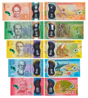 5 banknotów 1000, 2000, 5000, 10000, 20000 Colones, Kostaryka, 2018 - 2019, UNC Polymer