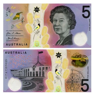 5 Dollars, Австралія, 2016 рік, UNC Polymer 001506 фото