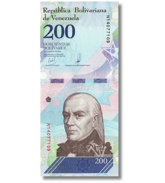 10 Banknoten zu 200 Bolivares, Venezuela, 2018, UNC 003644 фото