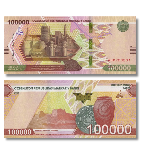 100 000 sum, Uzbekistan, 2021 rok, UNC