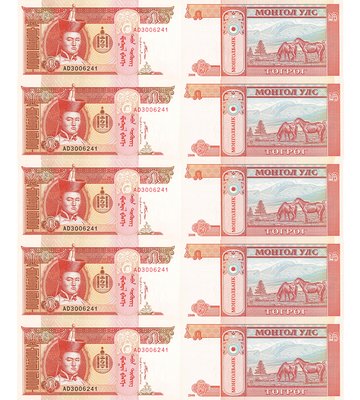 10 банкнот 5 Togrog, Монголія, 2008 рік, UNC 000293 фото