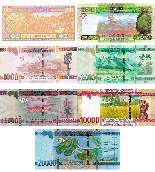 7 банкнот 100, 500, 1000, 2000, 5000, 10000, 20000 Francs, Гвінея, 2012 - 2022 рік, UNC 001512 фото
