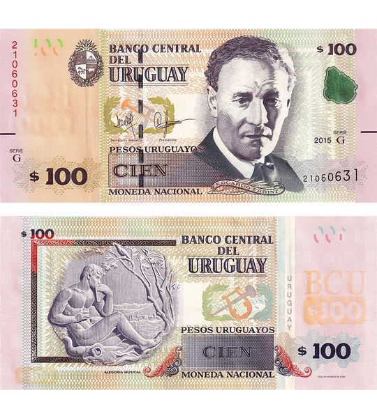 100 Pesos, Uruguai, 2015, UNC 004483 фото 100 Pesos, Uruguai, 2015, UNC 004483 фото