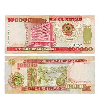 100000 Meticais, Mosambik, 1993, UNC 000495 фото