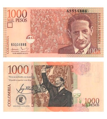 1000 Pesos, Колумбія, 2015 рік, UNC 002560 фото