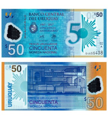 50 Pesos, Уругвай, 2017 рік, UNC Polymer Comm. 002510 фото