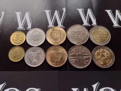5 монет 20, 50, 100, 200, 500 Pesos, Колумбія, 1994 - 2010 рік, UNC 001714 фото