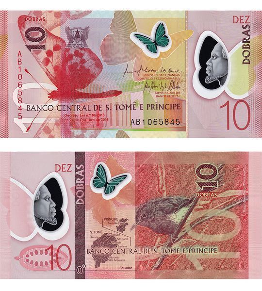 10 Dobras, São Tomé und Príncipe, 2016, UNC Polymer 004433 фото 10 Dobras, São Tomé und Príncipe, 2016, UNC Polymer 004433 фото